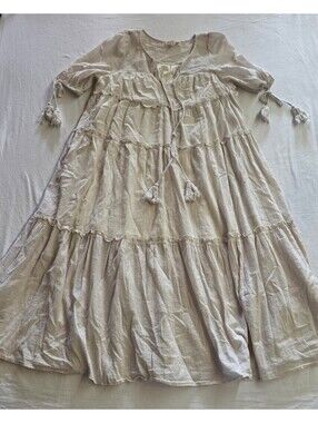 Listicle Boho Cottagecore Tassel Tiered Smock Dress Size M